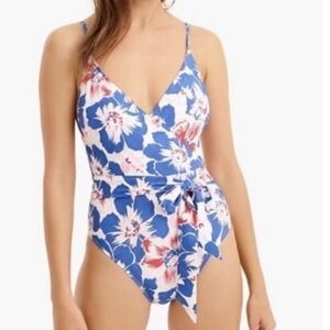 J. Crew Eco V-Neck Wrap One-Piece Swimsuit In Floral Pansy Print